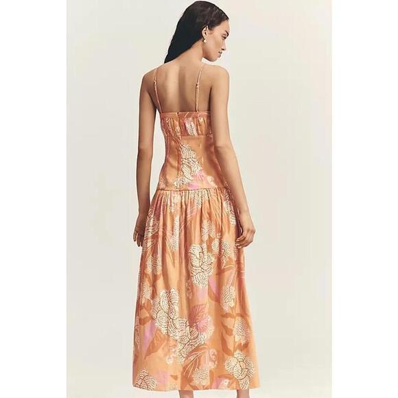 Farm Rio Linen Strapless Drop Waist Fit & Flare Maxi Dress Women's Size L Aurora - Picture 2 of 4